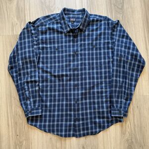 Patagonia XL 100% Organic Pima Cotton Long Sleeve Button Down Blue Plaid EUC